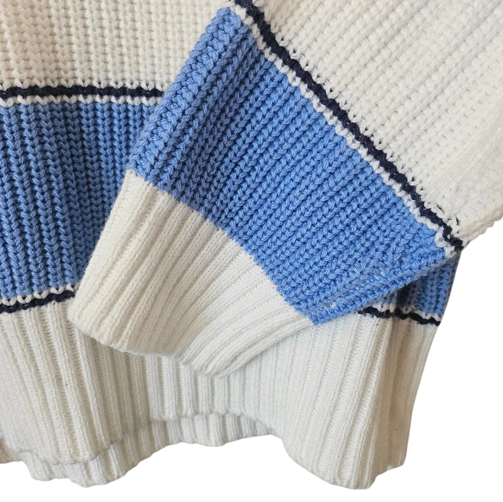Elan Sloane Cotton Blend Half-Zip Pullover Sweater Blue Ivory Contemporary Sz S - Picture 5 of 9